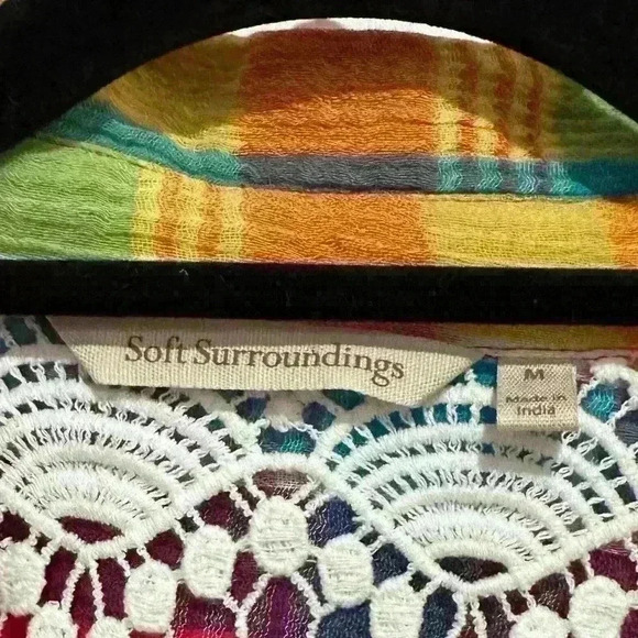 Size Medium Soft Surroundings Kona Shores Gauze Plaid Button Rainbow Blouse - Picture 4 of 4